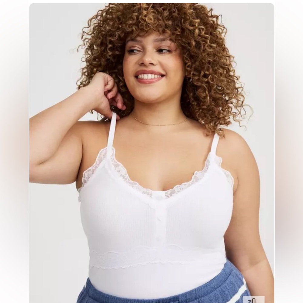 2 torrid White Ribbed Lace-Trim Cami’s - Picture 2 of 8